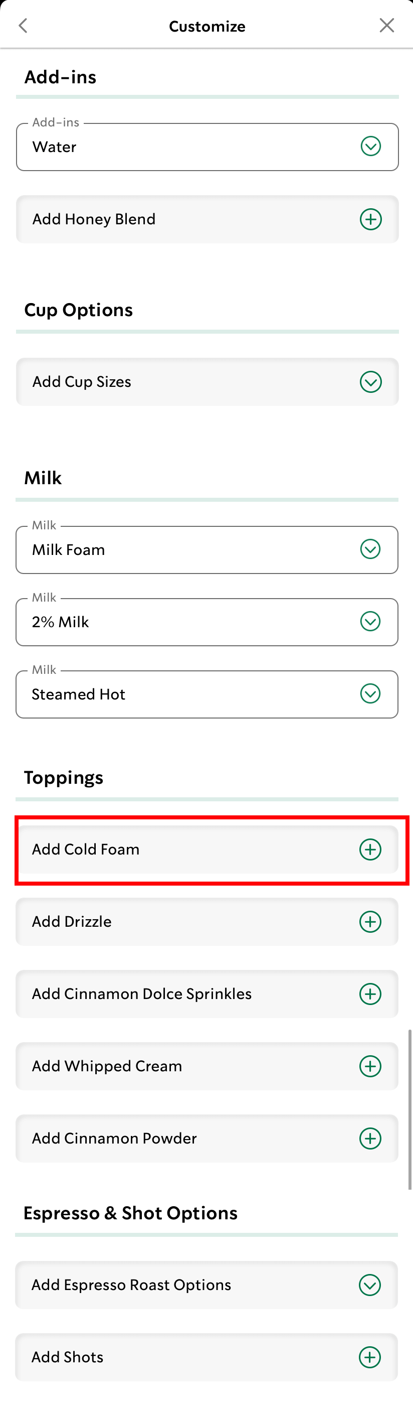 Add Starbucks Cold Foam On Mobile